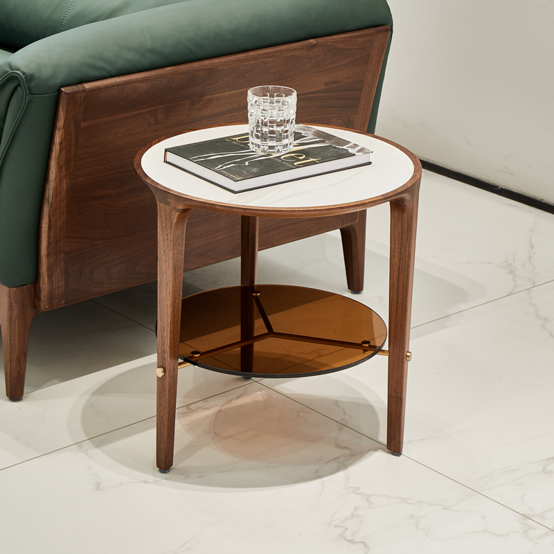 意式极简岩板钢化玻璃双层圆角几