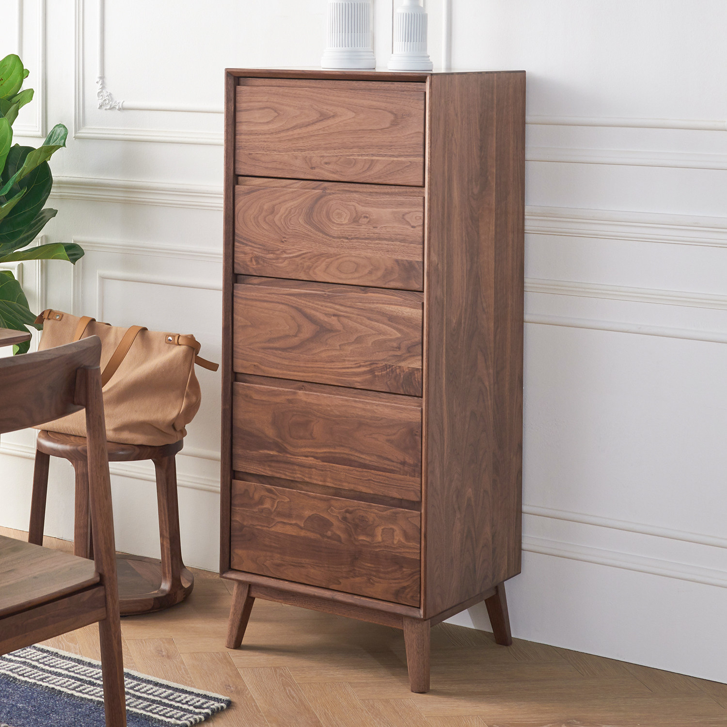 北美黑胡桃木斗柜实木客厅边柜卧室收纳柜窄抽屉柜五斗橱置物柜子,住宅家具,斗柜,淘宝优惠券,粉丝福利购,淘宝优惠卷