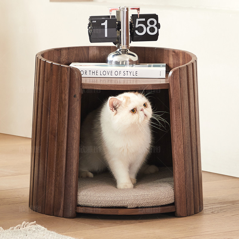 北美黑胡桃木角几北欧实木沙发边几客厅猫窝圆形猫舍猫咪小茶几桌,住宅家具,角几/边几,淘宝优惠券,粉丝福利购,淘宝优惠卷