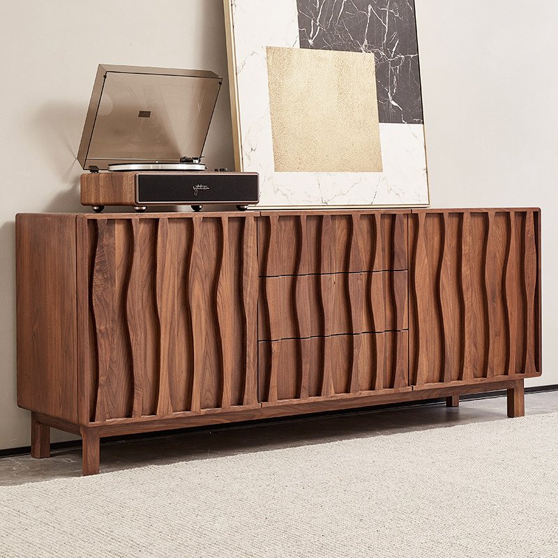 意式极简北美黑胡桃木餐边柜客厅柜子靠墙实木置物柜碗碟柜墙边柜