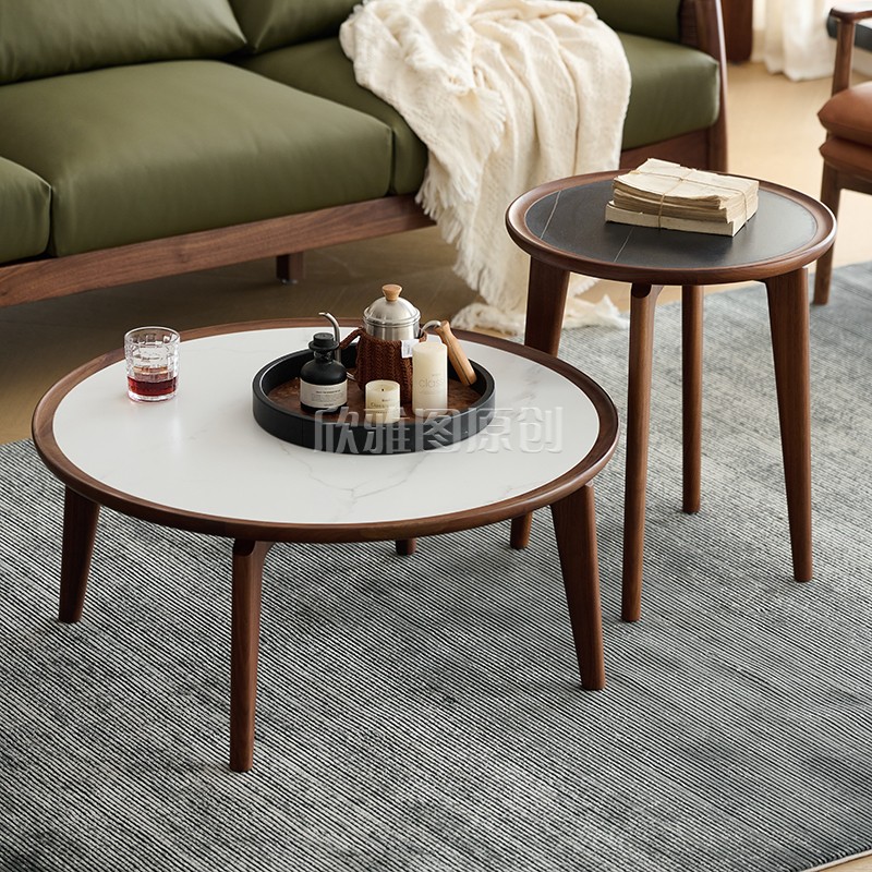 北美黑胡桃木圆形茶几桌