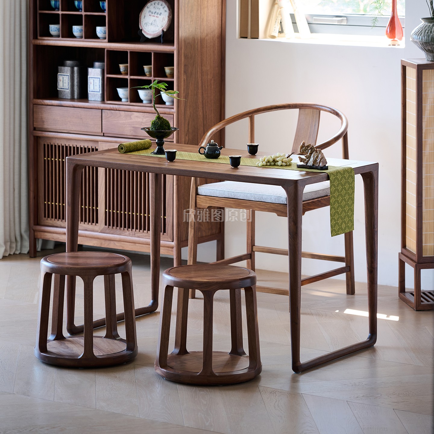 北美黑胡桃木新中式实木茶台