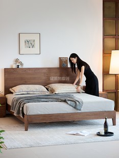 北美黑胡桃木实木床现代简约轻奢主卧床1米8双人床原木床婚床家具