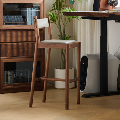 北美黑胡桃木吧台椅家用实木吧台凳靠背岛台高脚椅子吧椅北欧吧凳