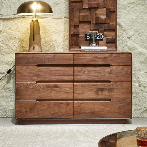 欣雅图意式极简黑胡桃木八斗柜