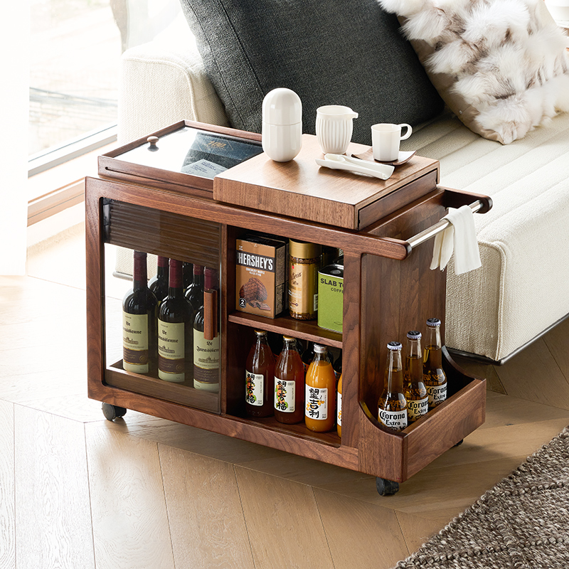 欣雅图可移动黑胡桃木沙发边柜