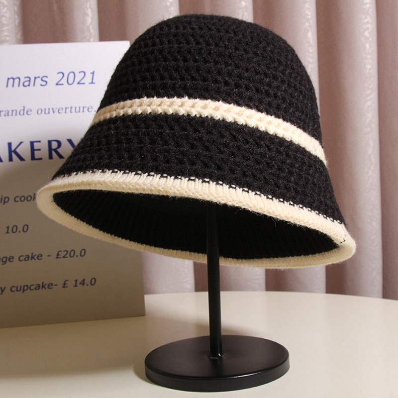 韩版简约百搭针织水桶帽女显脸小素颜遮脸盆帽秋冬季可折叠渔夫帽