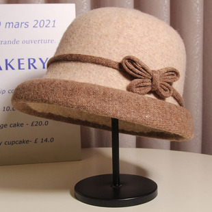 2025新款皮卡罗秋冬中老年女盆帽奶百搭蝴蝶结女士针织渔夫帽子