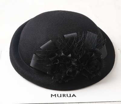 秋冬季帽子女韩版潮贝雷帽羊毛呢帽子英伦复古气质花朵卷边空姐帽