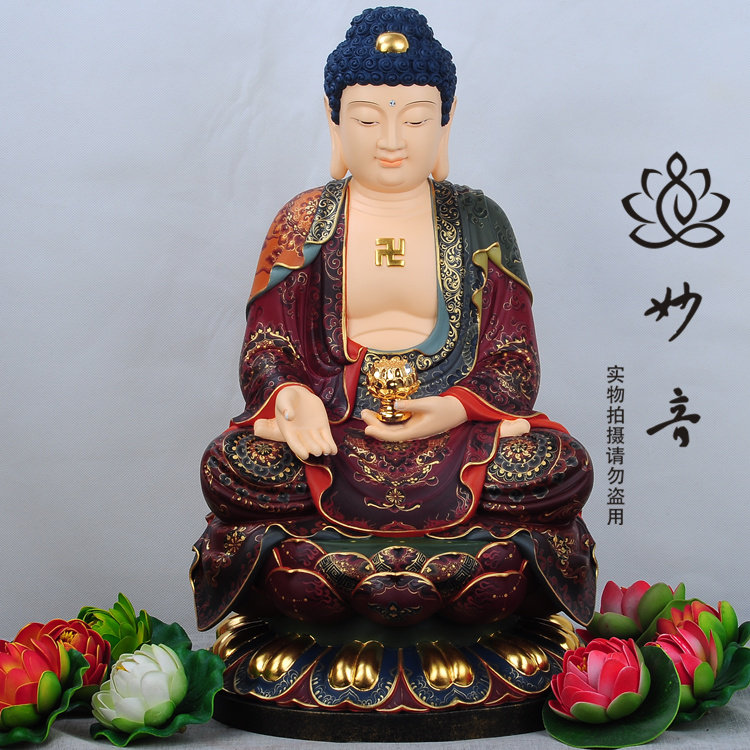 台湾纯铜鎏金彩绘三宝佛