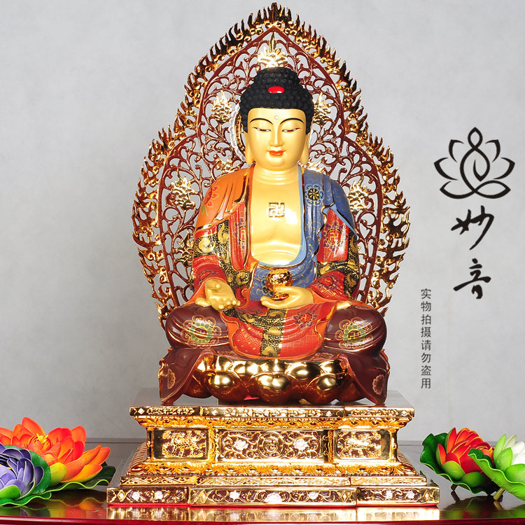 妙音佛具 台湾 粉彩 纯铜鎏金 西方三圣 阿弥陀佛 无量寿佛 佛像