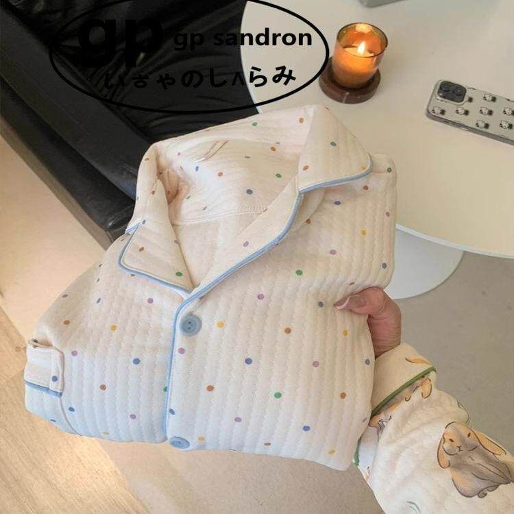 GP Sandron彩色波点空气棉睡衣女冬款加厚保暖太空棉家居服套装