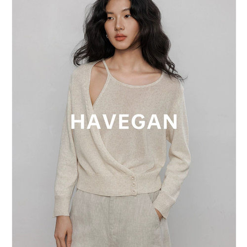 与间HAVEGAN/天丝亚麻针织衫女春季2026新款解构设计长袖宽松上衣