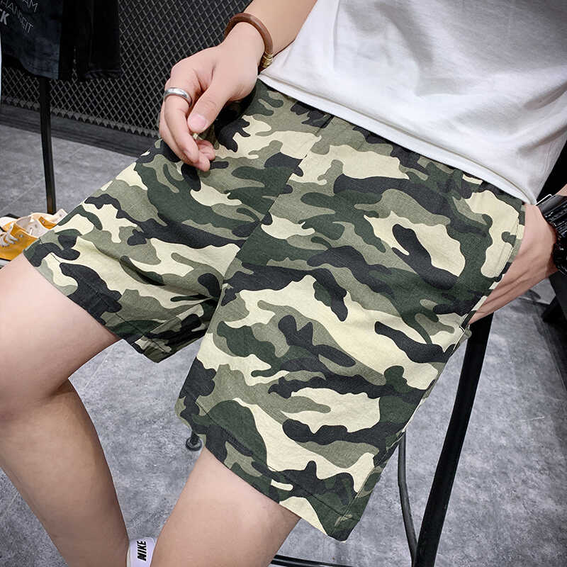 短裤男夏天运动迷彩四分裤男士休闲纯棉宽松三分裤沙滩裤大裤衩潮