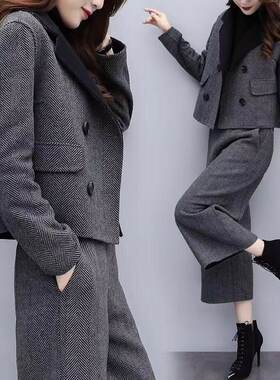 女装人字纹毛呢减龄显瘦