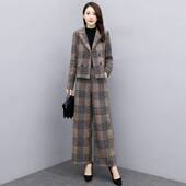 女呢子外套高腰裤 套装 子两件套春 阔腿裤 秋冬时髦毛呢格子职业西装