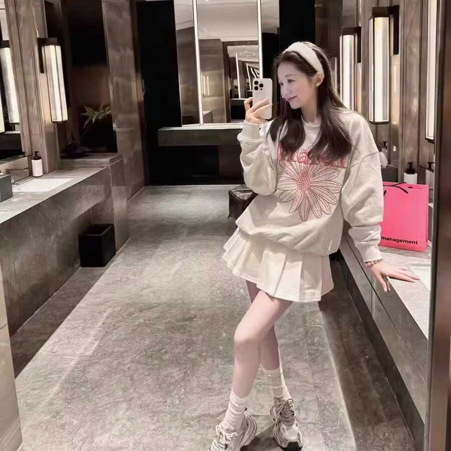 韩国Mardi卫衣明星同款小雏菊刺绣印花字母圆领上衣秋冬新款潮牌