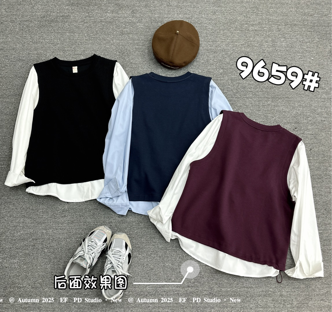 EF频道2025秋季新款韩版宽松显瘦时尚洋气潮长袖假两件套头女特价