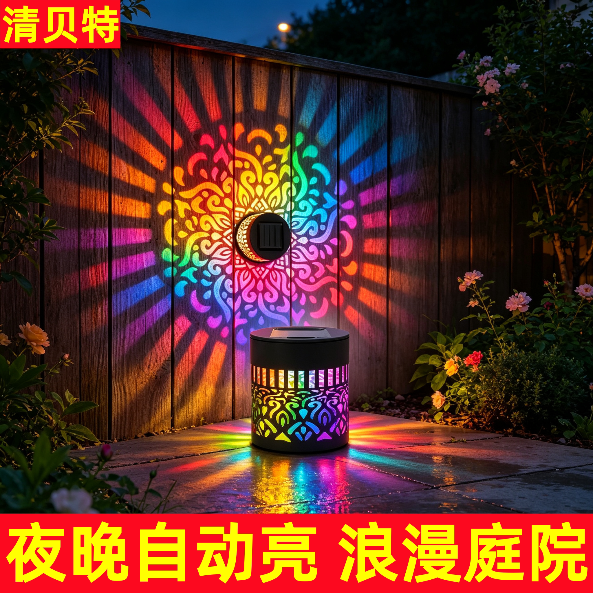 太阳能户外壁灯防水聚光曼陀罗花纹庭院花园装饰灯壁灯灯笼景观灯