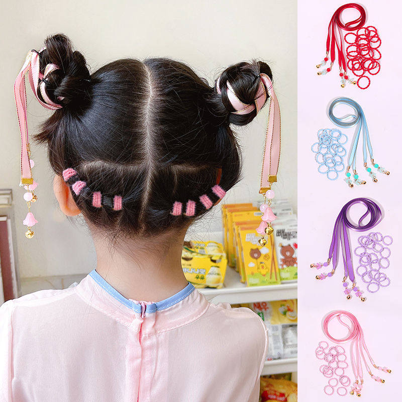 儿童编发古风铃铛发带中国风汉服头饰小女孩编头发彩绳丸子头发饰