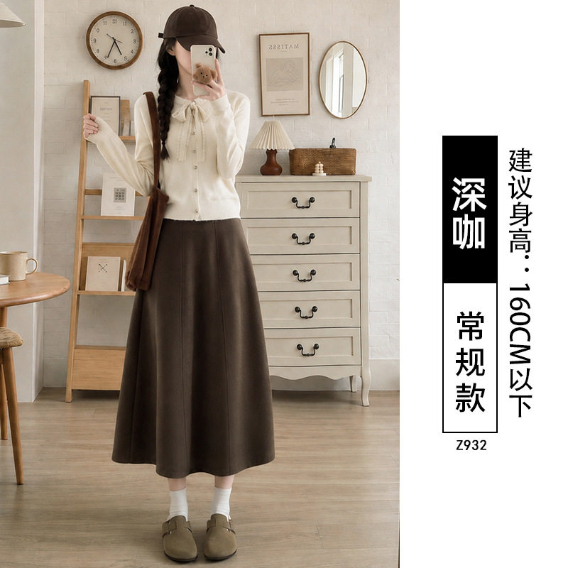灰色毛呢花苞裙女款秋冬2026新款胖mm大码中长款高腰a字裙半身裙