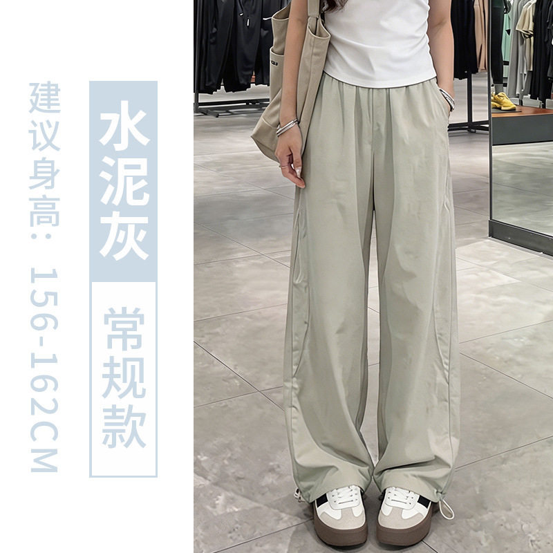 浅卡其美式速干工装裤女夏薄款2026新款宽松小个子冰丝休闲阔腿裤