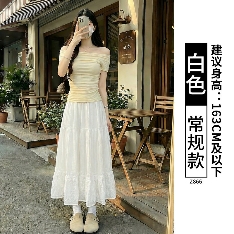 白色蕾丝半身裙女夏季2026新款高腰a字长裙垂坠感大码胖mm蛋糕裙