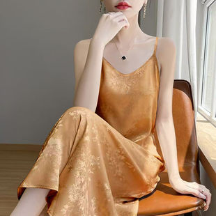 西装 专柜撤 吊带连衣裙v领中长款 夏季 打底中长裙提花连衣裙 新中式