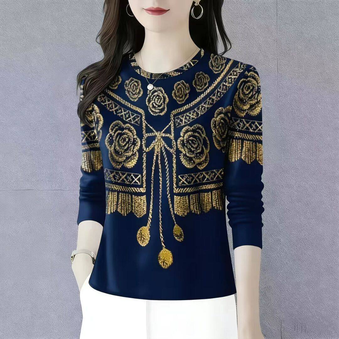 新品上新时髦圆领长袖打底衫女2025秋季时尚妈妈装遮肚洋气T恤衫,女装/女士精品,T恤,淘宝优惠券,粉丝福利购,淘宝优惠卷