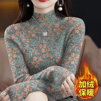 【限量活动】加绒保暖女士半高领长袖T恤打底衫冬季新款气质上衣