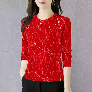 女2026春季 打底衫 上新时髦圆领长袖 妈妈装 遮肚洋气T恤衫 时尚 新品