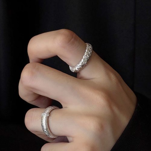 S925纯银缎面镶钻拉丝编织戒指环