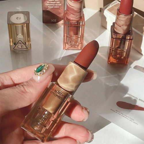 3CE口红琥珀哑光透明落日红泥