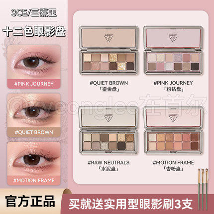 3ce12色眼影RAW NEUTRALS水泥盘哑光珠光杏粉盘MOTION大地十二色