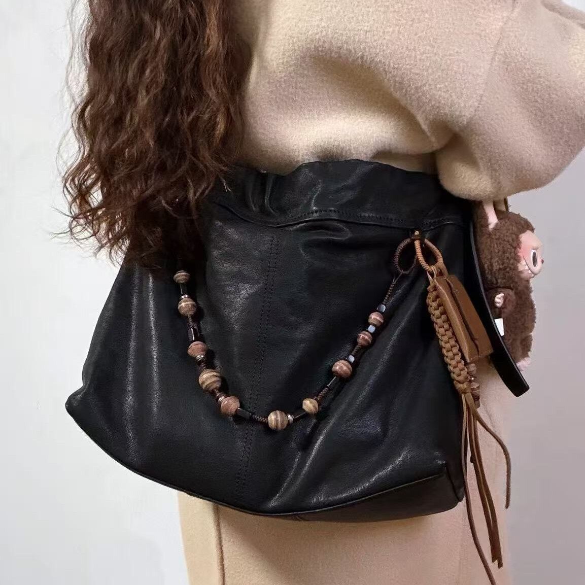 新款植鞣羊皮云舒流浪包大容量托特包通勤包休闲单肩斜挎hobo包女