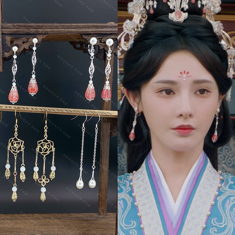 新中式水滴珍珠镂空流苏汉服耳坠