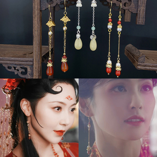 一念关山宁安如梦白鹿同款结婚红色 耳环复古长款水滴汉服古装配