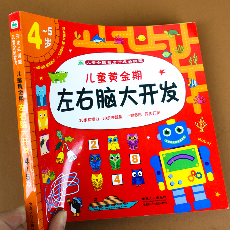 4-5岁左右脑大开发幼儿园小班中班儿童黄金期全脑智力开发关键题宝宝数学启蒙动手动脑益智游戏书培养孩子专注力观察力逻辑思维书