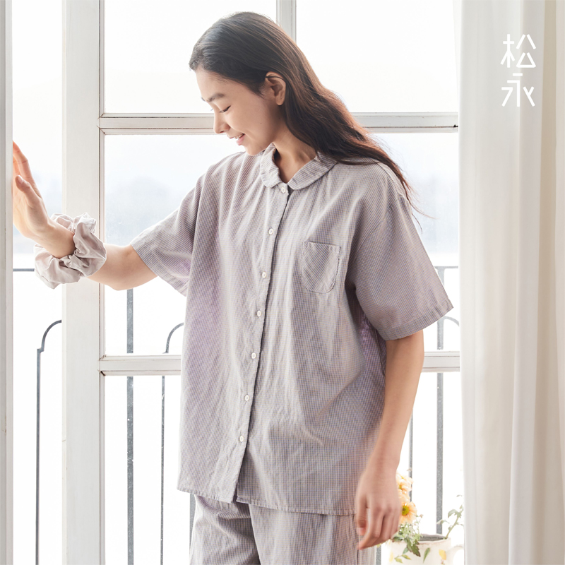 松永春夏純棉雙層紗睡衣短袖九分褲女士家居服套裝柔軟舒適薄新款