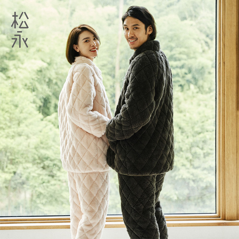 松永冬季情侣舒棉绒夹棉睡衣套男士女士加厚保暖长袖长裤家居套,女士内衣/男士内衣/家居服,睡衣/家居服套装,淘宝优惠券,粉丝福利购,淘宝优惠卷