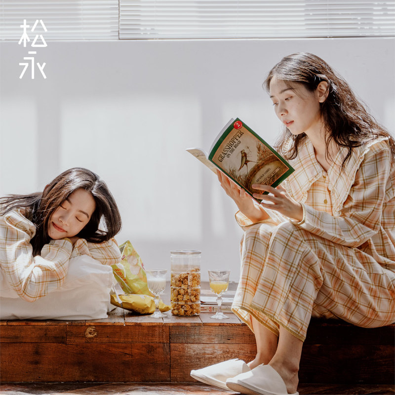 松永秋冬女士混纺睡衣长袖长裤格纹娃娃领复古大翻领家居服保暖,女士内衣/男士内衣/家居服,睡衣/家居服套装,淘宝优惠券,粉丝福利购,淘宝优惠卷
