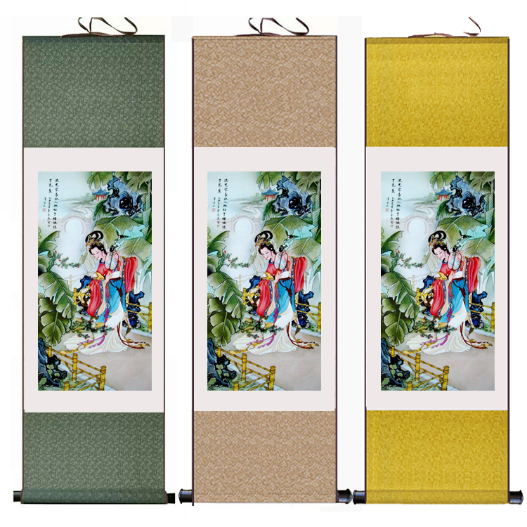 红了樱桃绿了芭蕉国画古代仕女丝绸卷轴人物画游园图美女挂画