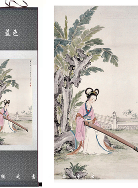 女乐芭蕉壁画 抚琴图装饰画 国画 郑慕康美女仕女图人物画工笔画