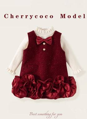 CHERRYCOCO女童连衣裙冬装新款洋气女宝宝公主裙儿童裙子过年服装