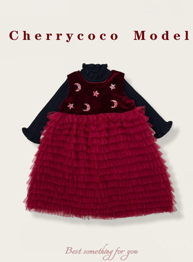 CHERRYCOCO女童连衣裙冬季新款女宝宝新年公主裙甜美网纱裙子套装
