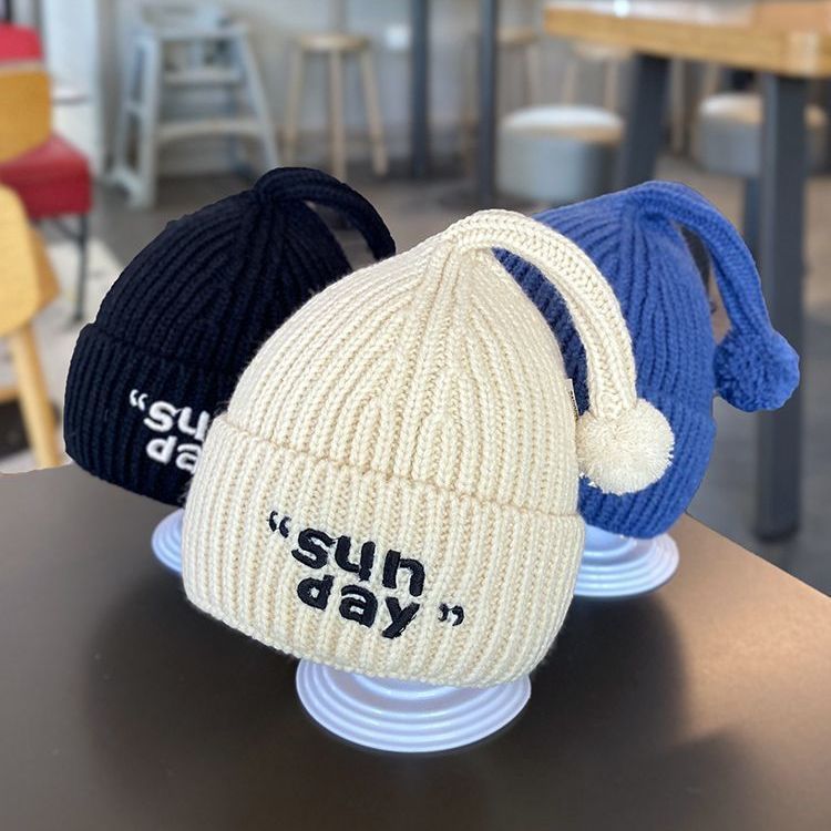 韩版ins儿童帽子秋冬款字母针织毛线帽 保暖护耳防风宝宝套头帽冬