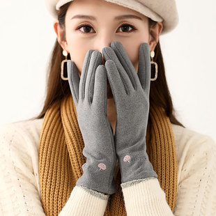 春秋手套女士户外骑行开车单层可爱韩版 德绒保暖手套 晨练薄款 冬季