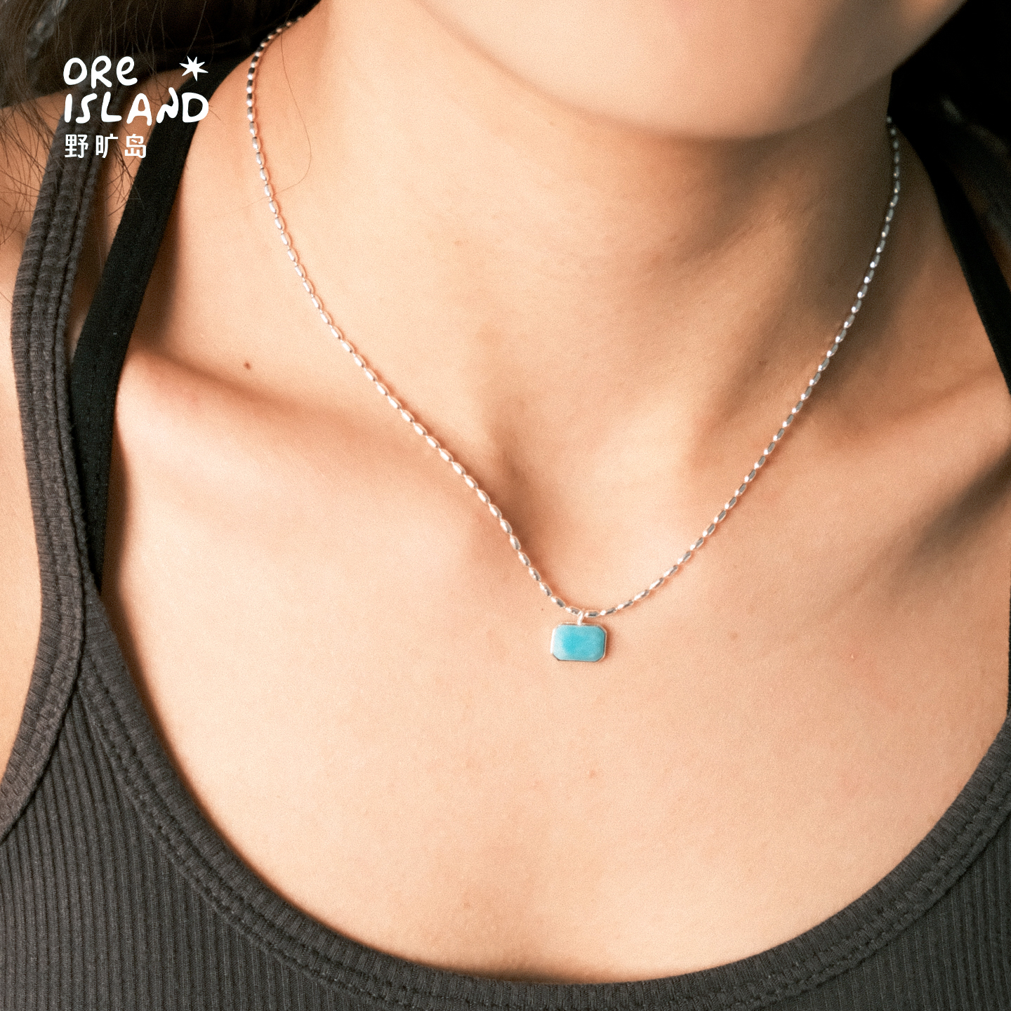 野矿岛绿松小方块设计吊坠女