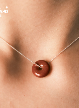 野矿岛朱砂甜甜圈复古平安扣项链