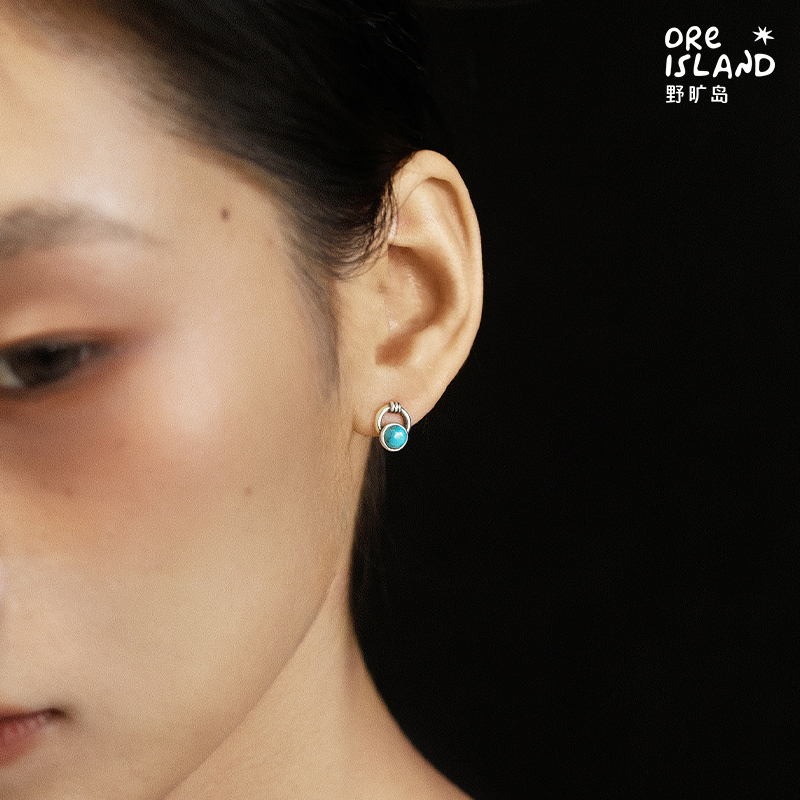 野矿岛绿蓝松石925银通勤耳饰耳钉镶嵌个性原创设计中性耳环帅气